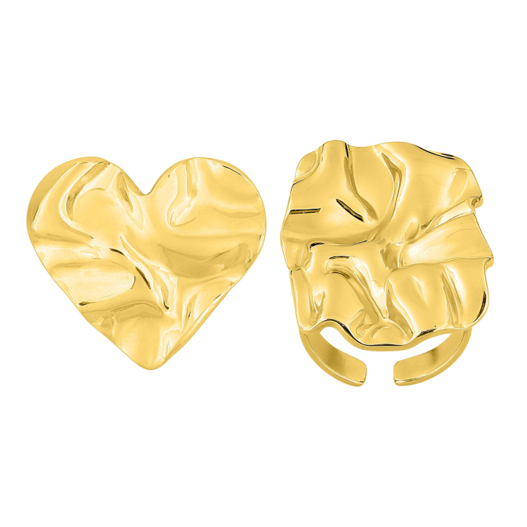 Parure Fusion – Broche cœur & bague doré sculpté | Bijouly