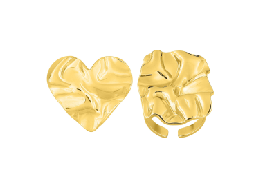 Parure Fusion – Broche cœur & bague doré sculpté | Bijouly