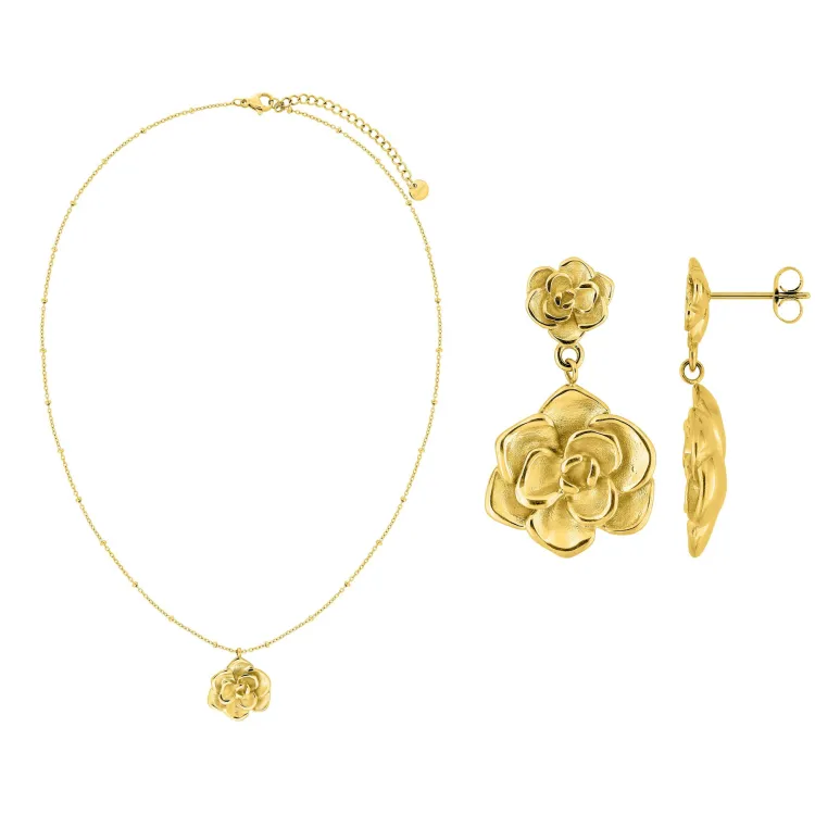 Parure Rosa – Collier & boucles fleur dorée | Bijouly