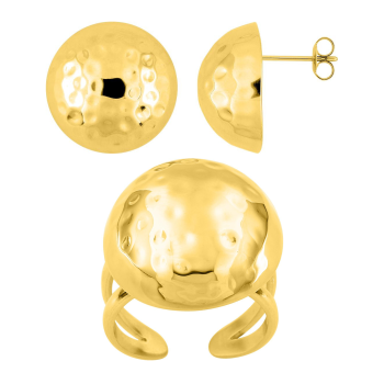 Parure Luna – Puces & bague dôme doré martelé | Bijouly