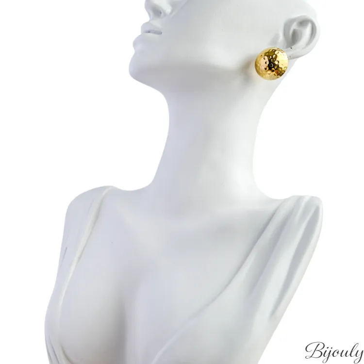 Parure Luna – Puces & bague dôme doré martelé | Bijouly