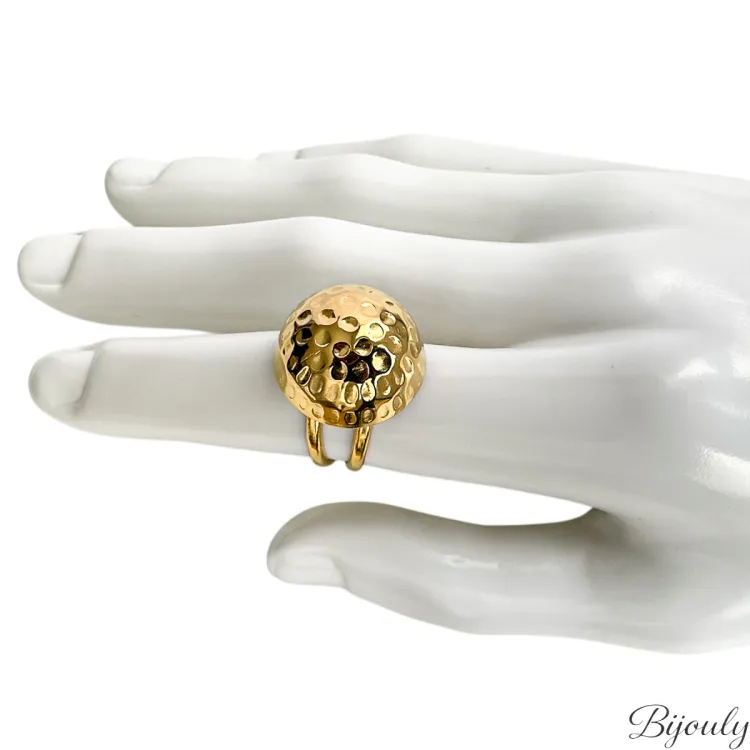 Parure Luna – Puces & bague dôme doré martelé | Bijouly