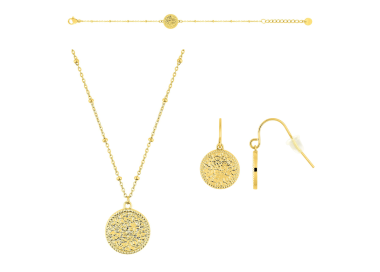 Parure Florin – Médaillon doré ciselé, 3 pièces | Bijouly