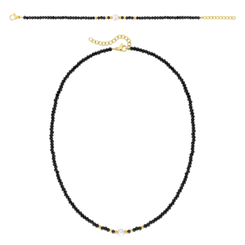 Parure Nuit Blanche – Verre noir & perle dorée | Bijouly
