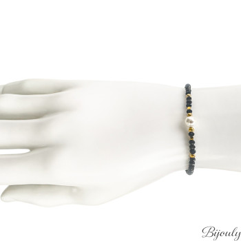 Parure Nuit Blanche – Verre noir & perle dorée | Bijouly