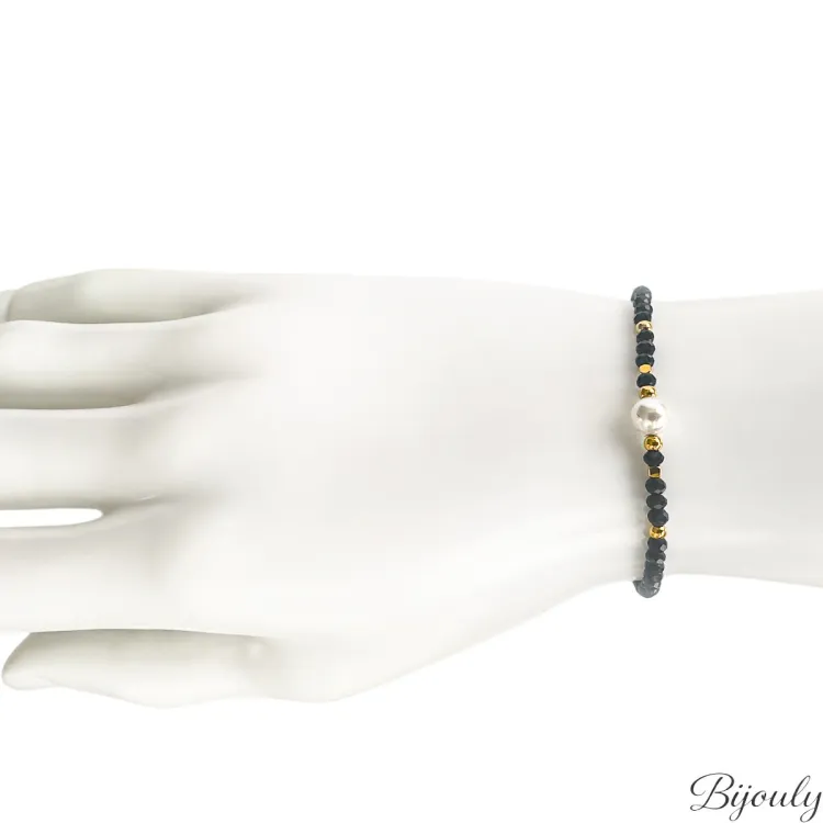 Parure Nuit Blanche – Verre noir & perle dorée | Bijouly