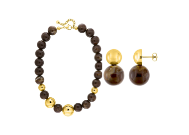 Parure Havane – Grandes sphères marron & dorées | Bijouly