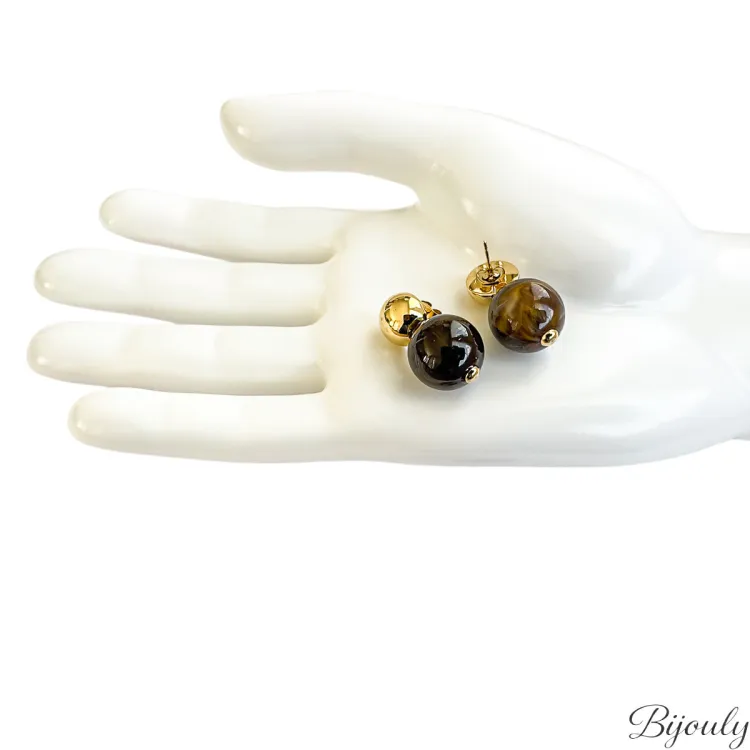 Parure Havane – Grandes sphères marron & dorées | Bijouly