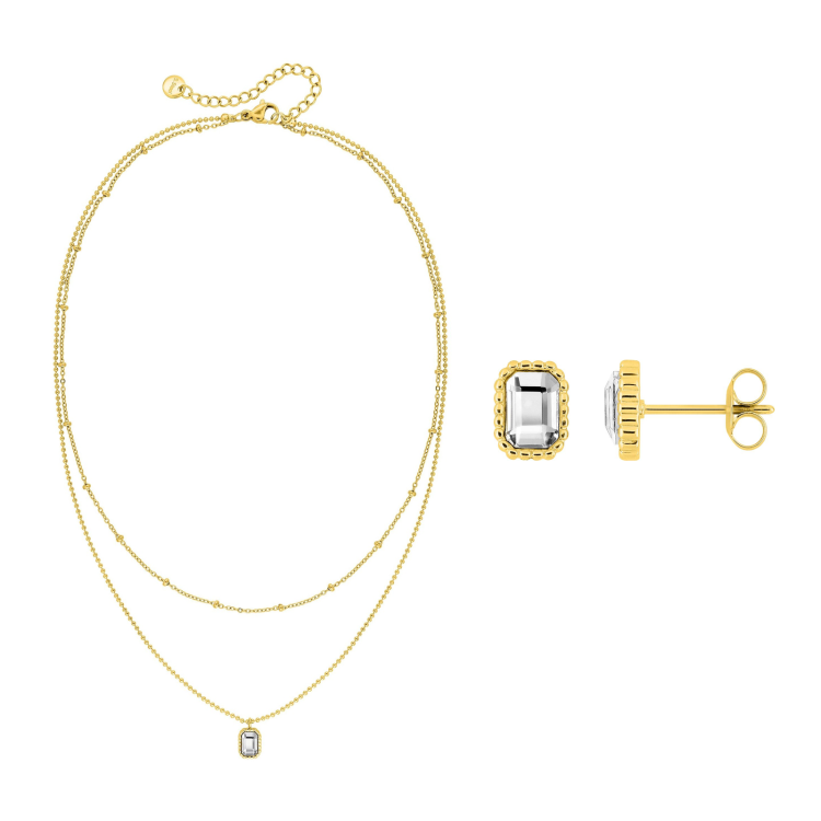 Parure Clarté – Cristal blanc taille émeraude | Bijouly