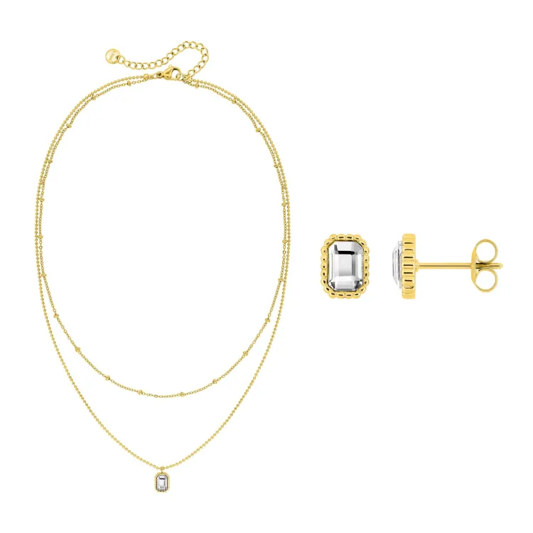 Parure Clarté – Cristal blanc taille émeraude | Bijouly
