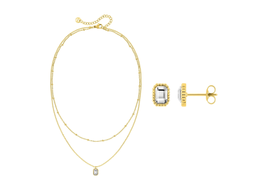 Parure Clarté – Cristal blanc taille émeraude | Bijouly