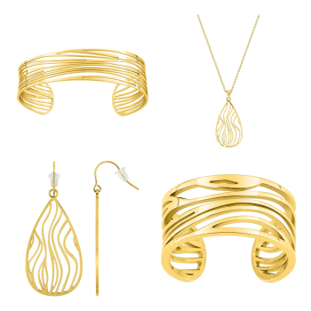 Parure Zéphyr – Bijoux ajourés ondulés dorés | Bijouly