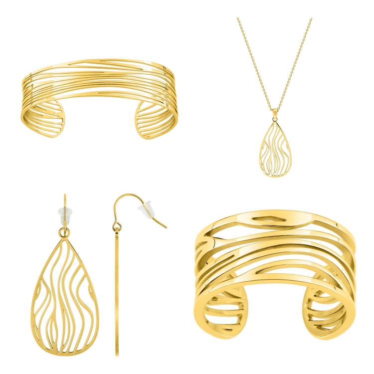 Parure Zéphyr – Bijoux ajourés ondulés dorés | Bijouly