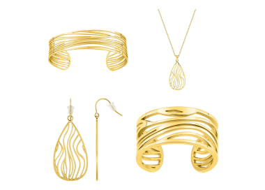 Parure Zéphyr – Bijoux ajourés ondulés dorés | Bijouly