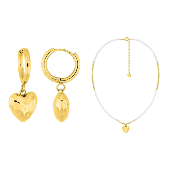 Parure Cœur Nacré – Collier verre blanc & créoles | Bijouly