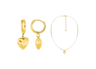 Parure Cœur Nacré – Collier verre blanc & créoles | Bijouly