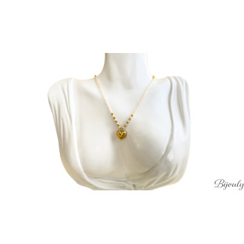 Parure Cœur Nacré – Collier verre blanc & créoles | Bijouly