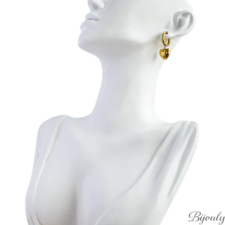 Parure Cœur Nacré – Collier verre blanc & créoles | Bijouly