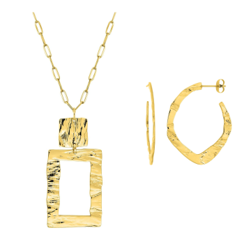 Parure Totem – Pendentif rectangles & créoles dorées | Bijouly