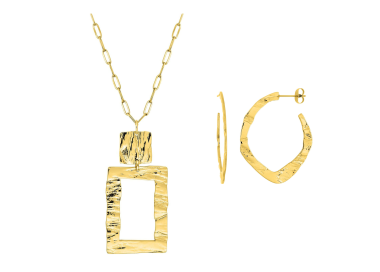 Parure Totem – Pendentif rectangles & créoles dorées | Bijouly
