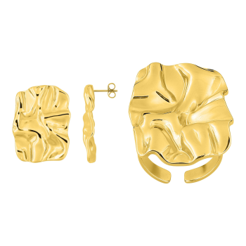 Parure Origami – Puces & bague doré froissé | Bijouly
