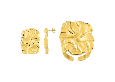 Parure Origami – Puces & bague doré froissé | Bijouly