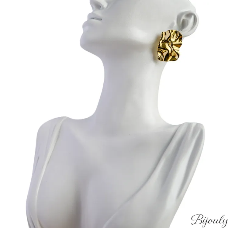 Parure Origami – Puces & bague doré froissé | Bijouly