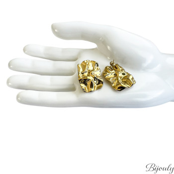 Parure Origami – Puces & bague doré froissé | Bijouly