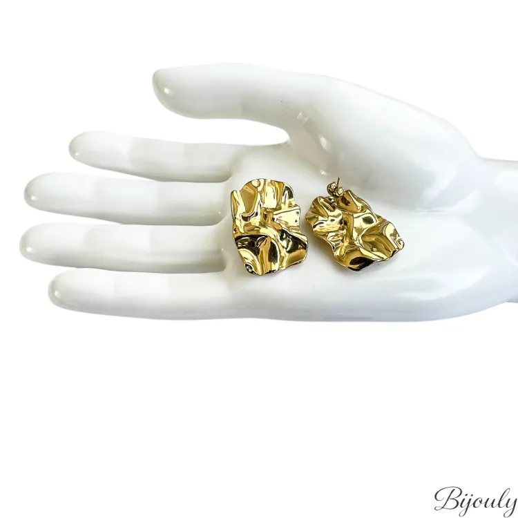 Parure Origami – Puces & bague doré froissé | Bijouly