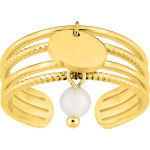 Bague ajustable Calcaire — agate blanche et acier doré