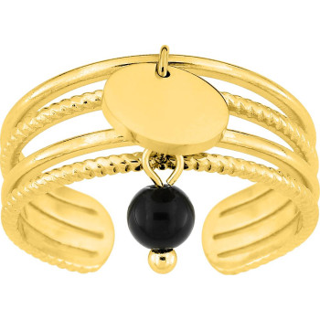 Bague ajustable agate noire – Acier doré | Bijouly