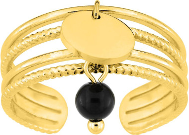 Bague ajustable agate noire – Acier doré | Bijouly