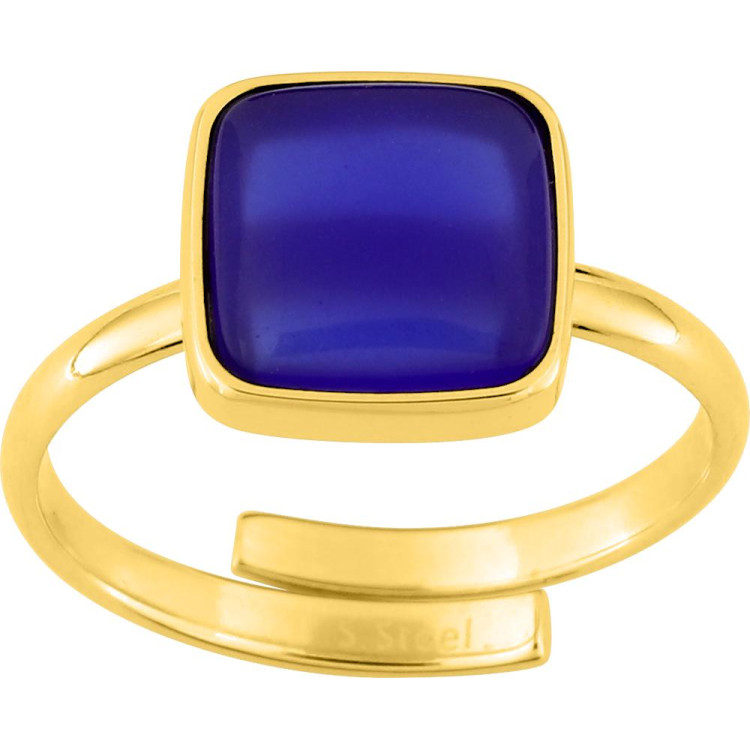 Bague ajustable agate bleue teintée – Acier doré | Bijouly
