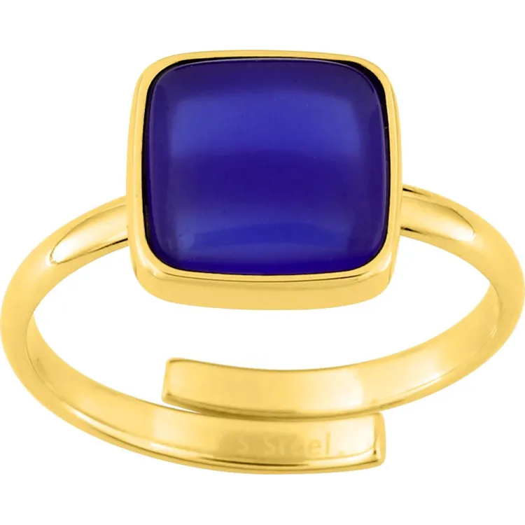 Bague ajustable agate bleue teintée – Acier doré | Bijouly