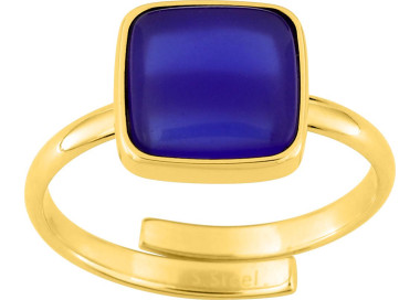 Bague ajustable agate bleue teintée – Acier doré | Bijouly