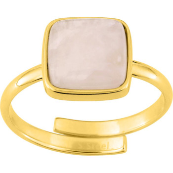 Bague ajustable quartz rose – Acier doré | Bijouly
