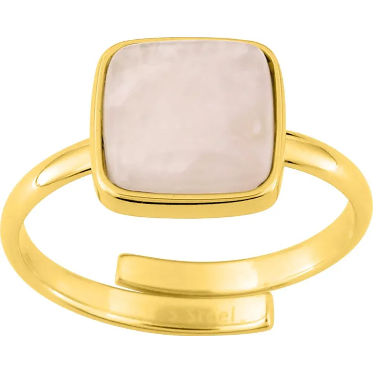 Bague ajustable quartz rose – Acier doré | Bijouly