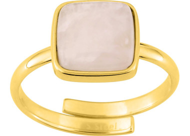 Bague ajustable quartz rose – Acier doré | Bijouly