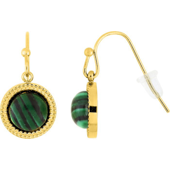 Boucles d'oreilles crochet malachite synthétique – Acier doré | Bijouly