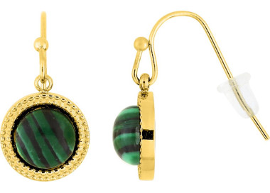 Boucles d'oreilles crochet malachite synthétique – Acier doré | Bijouly