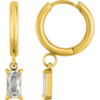 Boucles d'oreilles créoles onyx blanc – Acier doré | Bijouly