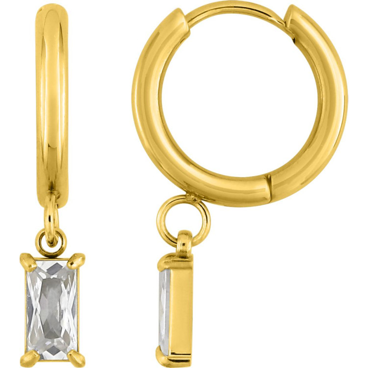 Boucles d'oreilles créoles onyx blanc – Acier doré | Bijouly