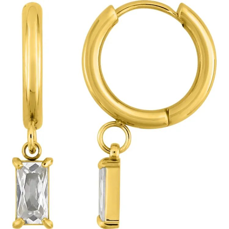 Boucles d'oreilles créoles onyx blanc – Acier doré | Bijouly