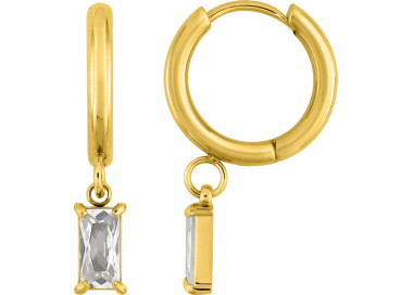 Boucles d'oreilles créoles onyx blanc – Acier doré | Bijouly