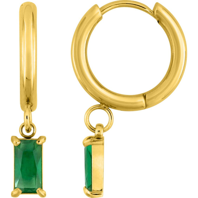 Boucles d'oreilles créoles onyx vert – Acier doré | Bijouly
