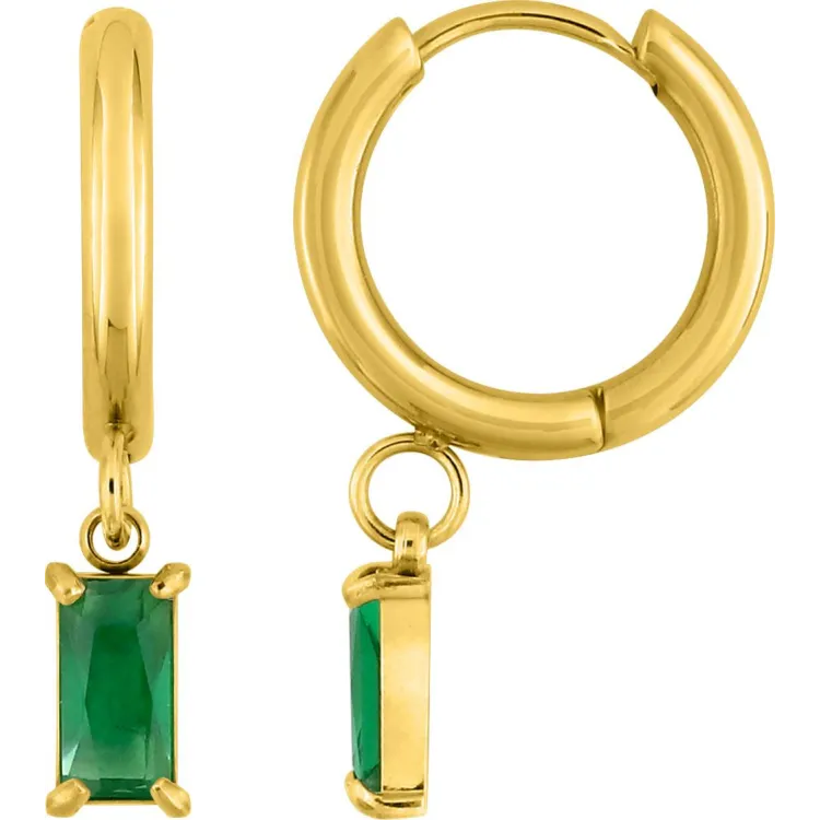 Boucles d'oreilles créoles onyx vert – Acier doré | Bijouly