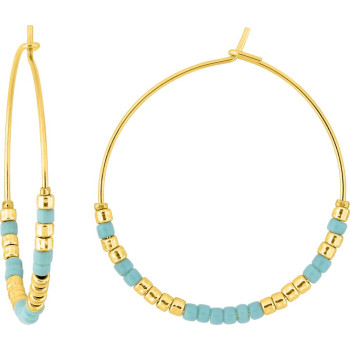 Boucles d'oreilles créoles verre bleu et doré | Bijouly