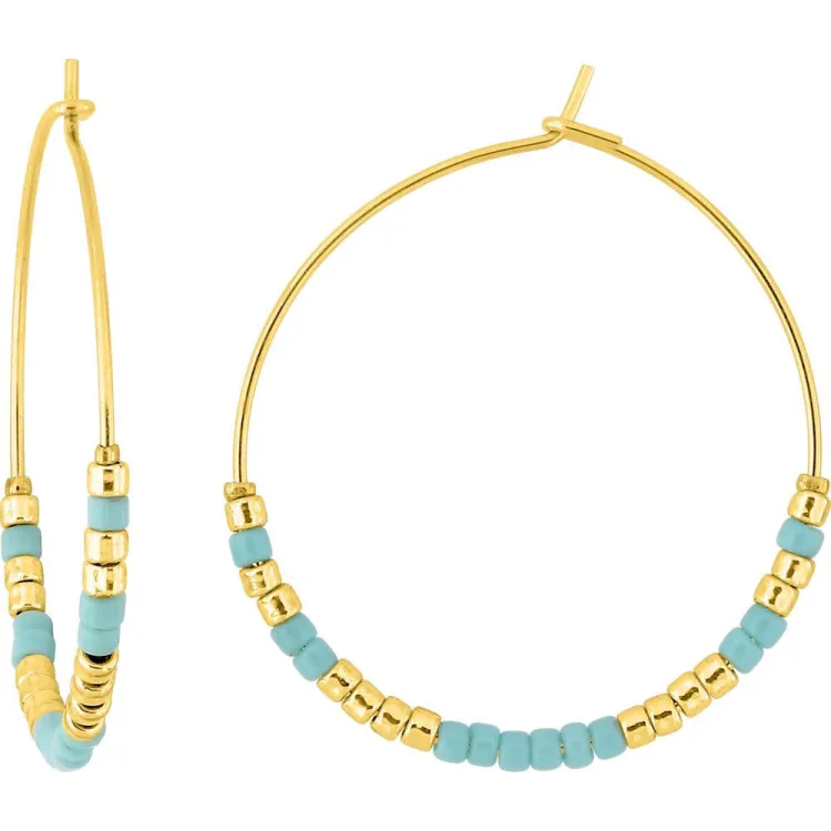 Boucles d'oreilles créoles verre bleu et doré | Bijouly