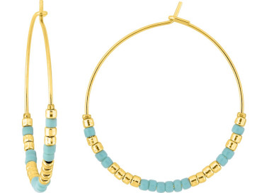 Boucles d'oreilles créoles verre bleu et doré | Bijouly