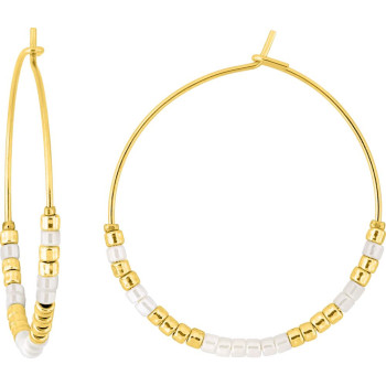 Boucles d'oreilles créoles verre blanc – Acier doré | Bijouly